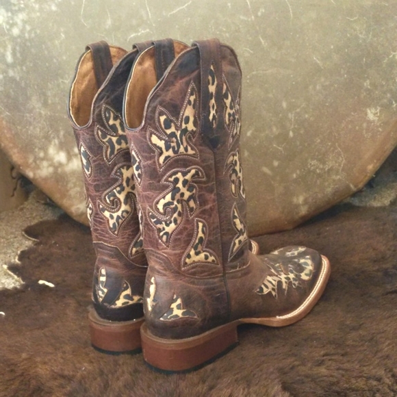 JOHNNY RINGO E1464 distressed brown leather with cheetah cowgirl boots  sz 7.5B - Picture 7 of 16